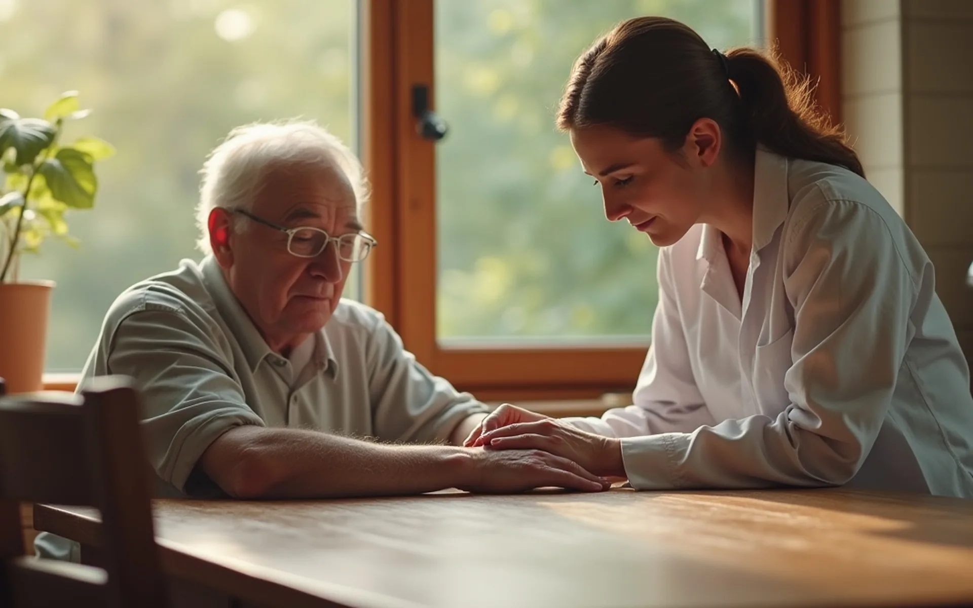 Eine Pflegefachkraft versorgt eine Patientin im Rahmen der häuslichen Krankenpflege